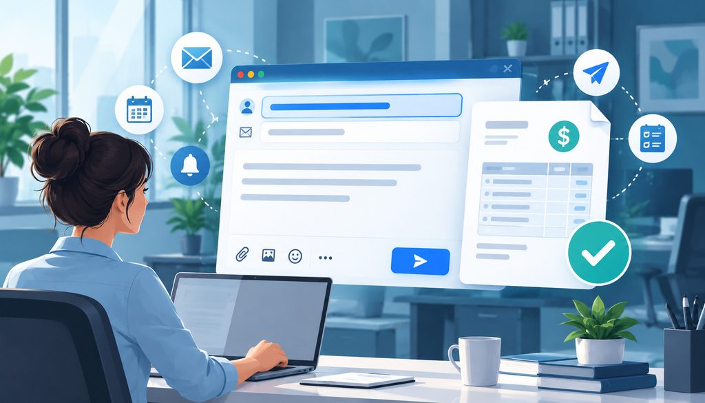 Invoice email with clear subject line, invoice document, and payment icons