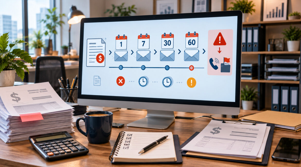 Overdue invoice email reminder sequence with staged follow-ups and escalation